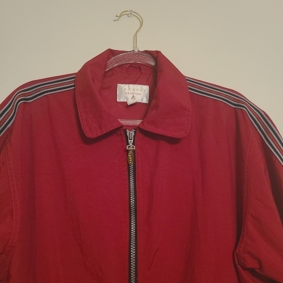 Express Athletique | Women's Red Vintage Full Zipper Nylon Jacket (Size Small) - Picture 3 of 12